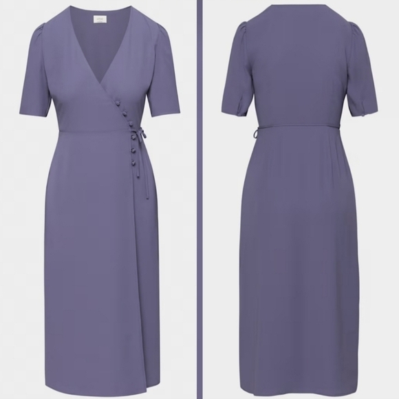 🇨🇦 Aritzia Wilfred Lulea Short Sleeve Chiffon Midi Wrap Dress - Picture 14 of 16